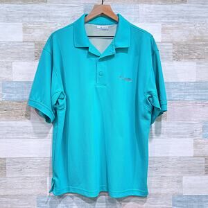 Columbia Perfect Cast Performance Fishing Polo Shirt Blue Omni Shade Mens Medium
